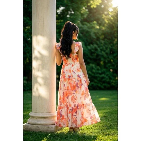 Camellia Maxi Sundress Womens Size S Multicolor Watercolor Floral - Picture 3 of 5